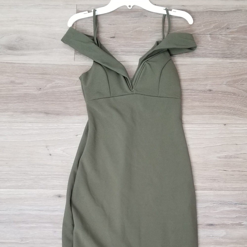 Olive Green Sweetheart Bardot Midi Dress